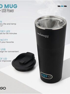 SmrtMugg Go Heated Travel Mug Black NEW Sealed